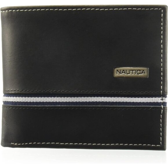 Nautica Men's Bifold Leather Wallet Brown RFID Blocking ID Window Card Slots - Picture 1 of 7